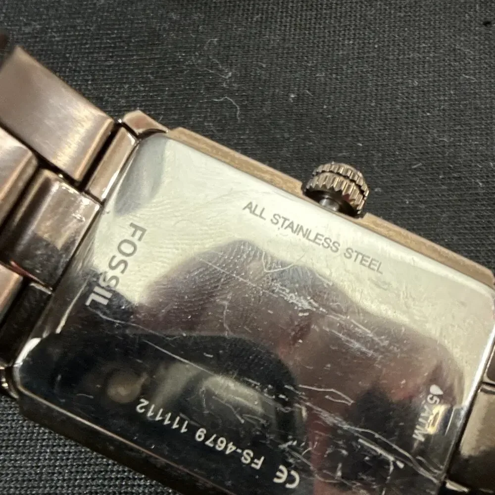 Mens Fossil FS-4679 Bronze Color 33mx50mm Rectangle Tank Wristwatch New Battery
